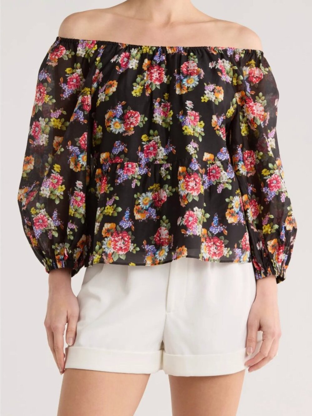 Alice & Olivia Floral Print Ruffle Peasant Top NWT - Size Small